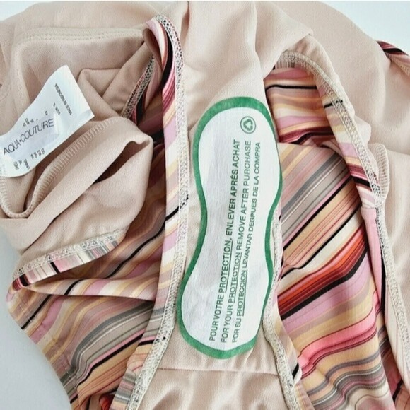 New! Aqua Couture One Shoulder Boho Stripes Tie Knot Bow One Piece Swimsuit - Picture 10 of 12